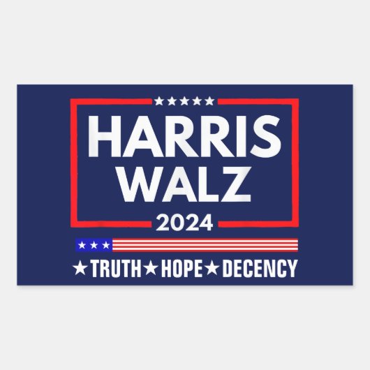 Truth Hope Decency Harris Walz 2024 長方形シール (正面)