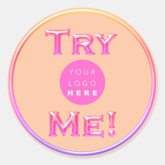 Try Me Logo Testerのサンプルホログラフピンクサンゴ ラウンドシール (正面)