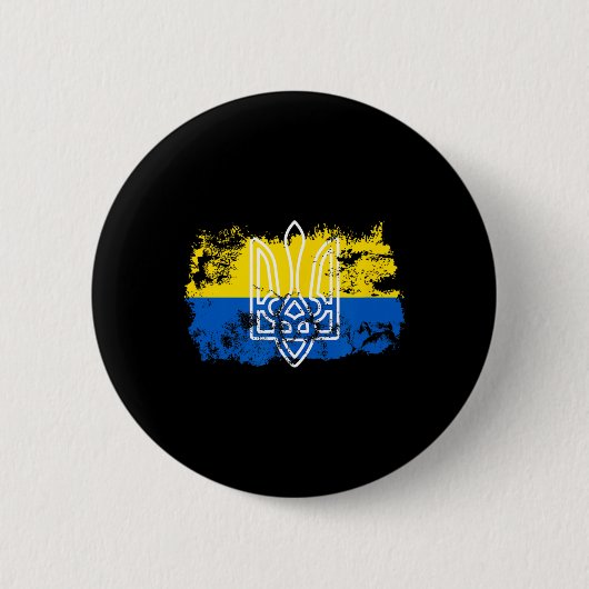 Tryzub Stand United With Ukraine Trident Ukrainian 缶バッジ (正面)