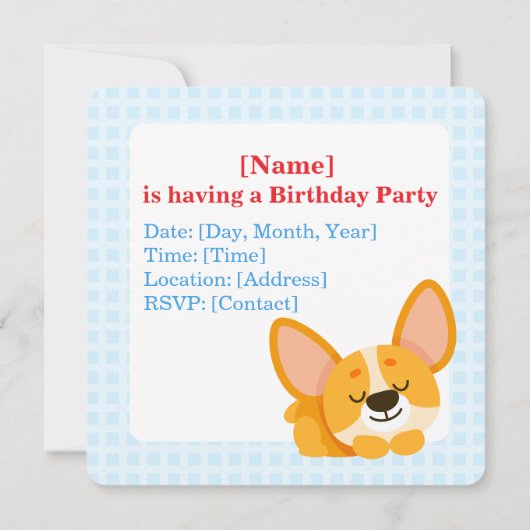 t's Pawty Time Corgi Birthday 招待状 (裏面)
