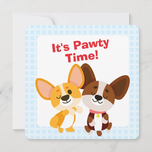 t's Pawty Time Corgi Birthday 招待状 (正面)