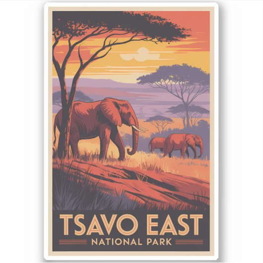 Tsavo East National Park Kenya Illustration Travel シール (正面)