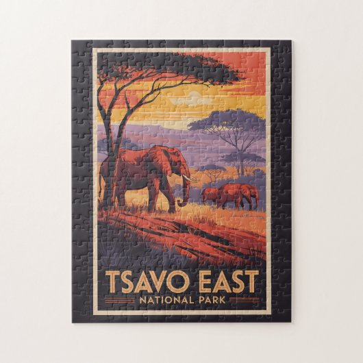 Tsavo East National Park Kenya Illustration Travel ジグソーパズル (縦)