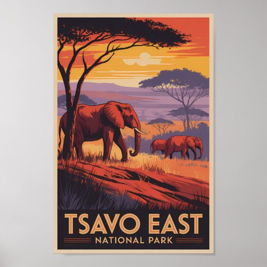 Tsavo East National Park Kenya Illustration Travel ポスター (正面)