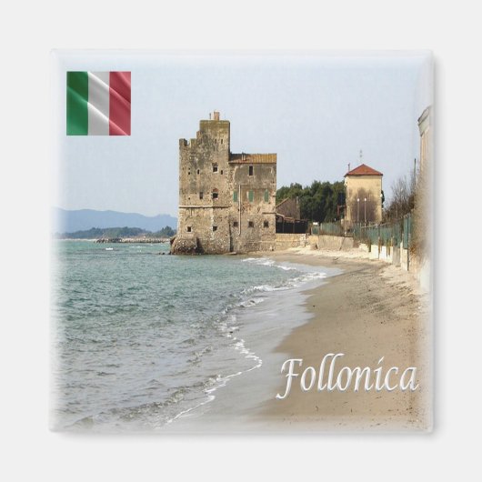 TSC011 FOLLONICA、ビーチ、トスカーナ、冷蔵庫 マグネット (正面)