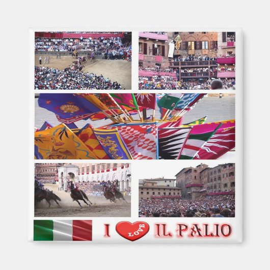 TSC062 SIENA, The Palio I Love，モザイク，冷蔵庫 マグネット (正面)