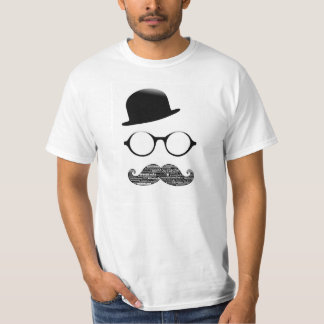 Tshirt Blanc Chapeau Lunette Moustache Tシャツ