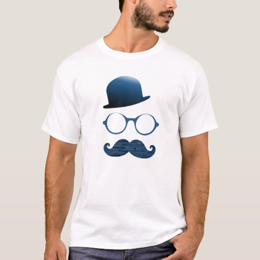 Tshirt homme blanc chapeau lunette et moustache tシャツ (正面)
