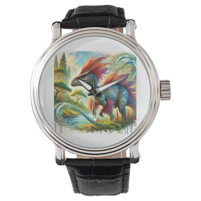 Tsintaosaurus in Harmony 290824AREF144 - Watercolo 腕時計 (正面)