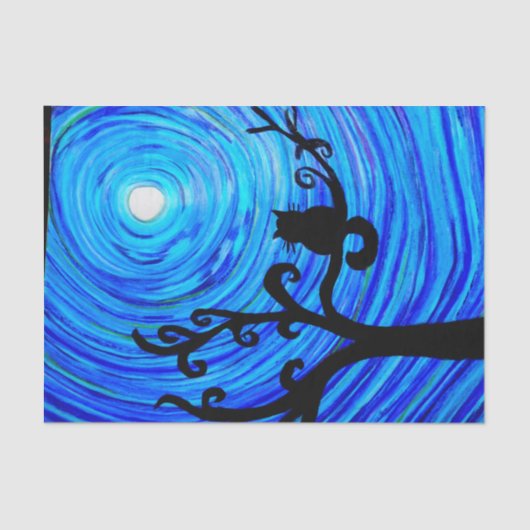 TSP 098 -猫および月光-ティッシュペーパー 薄葉紙 (正面)