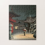 Tsuchiya Koitsu - Snow at Nezu Shrine ジグソーパズル<br><div class="desc">Snow at Nezu Shrine / Woman in Snow - Tsuchiya Koitsu,  Woodblock color print,  1934</div>