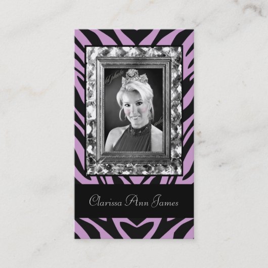 TT宝石で飾られたフレームの美人コンテストカード紫色 名刺 (正面)