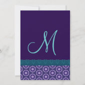 TT024ティール（緑がかった色）ブルー&パープルレースのモ結婚ノグラム 招待状 (裏面)