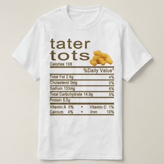 tter tots栄養ファクトラベル tシャツ (デザイン正面)