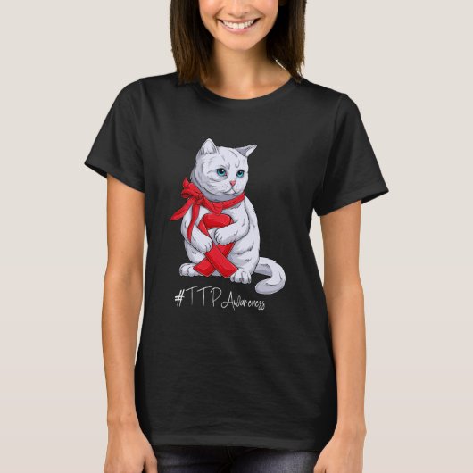 TTP啓発月間 赤いリボンの猫 Tシャツ (正面)