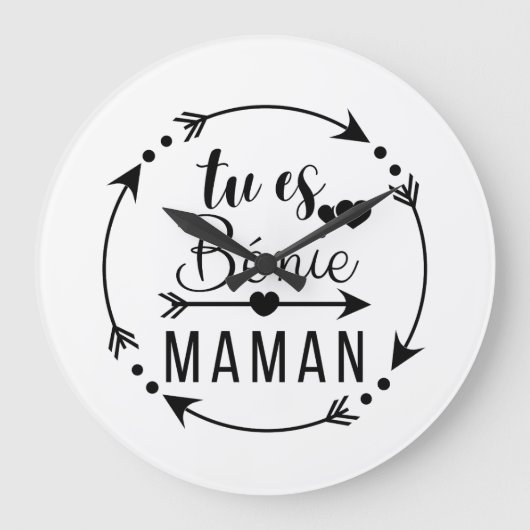 Tu es bénie maman, papa, mom, mommy ラージ壁時計 (正面)
