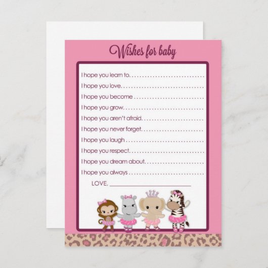 Tu Tuかわいいバレリーナ赤ちゃんシャワーの願いベビー アドバイスカード (正面/裏面)