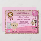 Tu Tuかわいい赤ちゃんシャワー招待モンキーガールTTC 招待状 (正面/裏面)