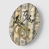 Tuba転が ~ヴィンテージシート音楽ユニーク~ ラージ壁時計 (傾斜)