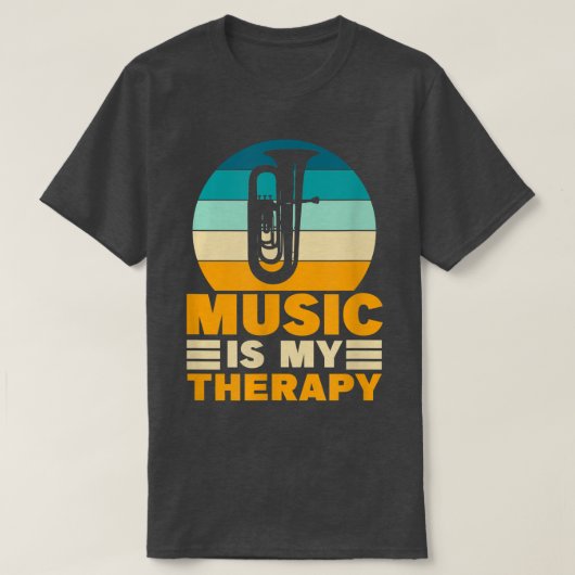 Tuba音楽は私のセラピー音楽おもしろい愛好家インストゥルム Tシャツ (デザイン正面)