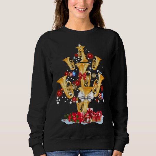 Tuba Christmas Tree Merry Xmas lights gift スウェットシャツ (正面)