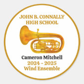 Tuba High School Band Gold Personalized ラウンドシール (正面)