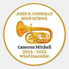 Tuba High School Band Gold Personalized ラウンドシール