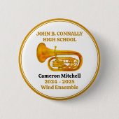 Tuba High School Band Gold Personalized 缶バッジ (正面)