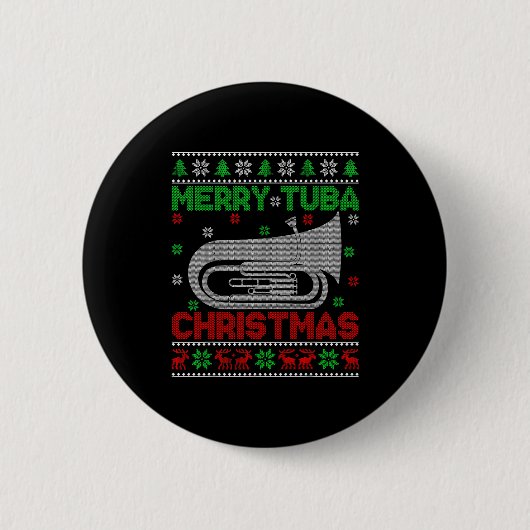 Tuba Music Lover Xmas Lighting Ugly Merry Tuba Chr 缶バッジ (正面)