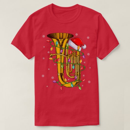 Tuba Music Xmas Lighting Matching Santa Hat Tuba C Tシャツ (デザイン正面)