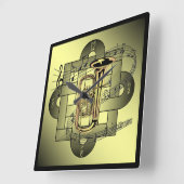Tuba~Musical Scale~Doubleの結び目Graphic~Gold/Black スクエア壁時計 (傾斜)