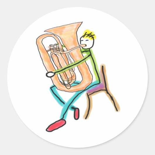 Tuba Playing Stickman ラウンドシール (正面)