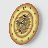 ～Tuba～Sheet Music～金ゴールド背景～  ラージ壁時計 (傾斜)