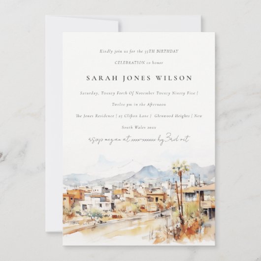 Tucson, Arizona Watercolor Landscape Birthday 招待状 (正面)