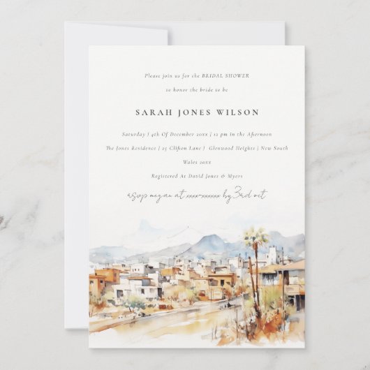 Tucson, Arizona Watercolor Landscape Bridal Shower 招待状 (正面)
