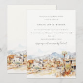 Tucson, Arizona Watercolor Landscape Bridal Shower 招待状 (正面/裏面)