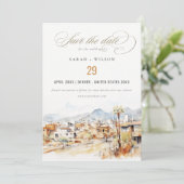 Tucson, Arizona Watercolor Landscape Wedding セーブザデート (スタンド正面)