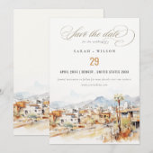 Tucson, Arizona Watercolor Landscape Wedding セーブザデート (正面/裏面)