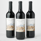 Tucson, Arizona Watercolor Landscape Wedding ワインラベル (ボトル)