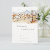 Tucson Arizona Watercolor Landscape Wedding 出欠カード (スタンド正面)