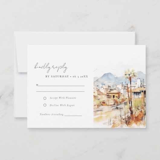 Tucson Arizona Watercolor Landscape Wedding 出欠カード (正面)