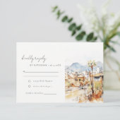 Tucson Arizona Watercolor Landscape Wedding 出欠カード (スタンド正面)