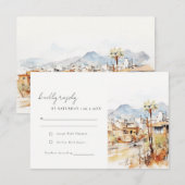 Tucson Arizona Watercolor Landscape Wedding 出欠カード (正面/裏面)