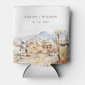 Tucson, Arizona Watercolor Landscape Wedding 缶クーラー (正面)