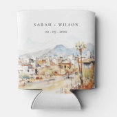 Tucson, Arizona Watercolor Landscape Wedding 缶クーラー (裏面)
