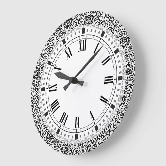 Tudorの庭のラファエロ前の画家の白黒ダマスク織 ラージ壁時計 (傾斜)