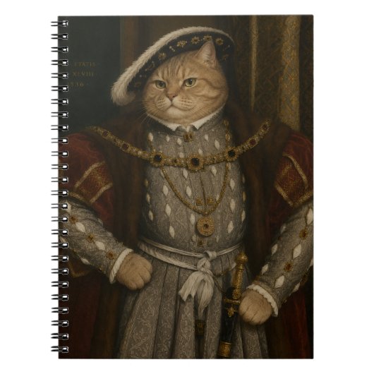 Tudor Cat King Portrait – ヘンリー8世の猫のルネサンス風肖像 ノートブック (正面)