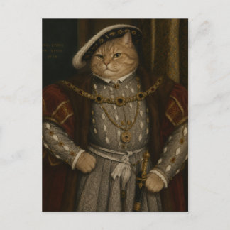 Tudor Cat King Portrait – ヘンリー8世の猫のルネサンス風肖像 ポストカード