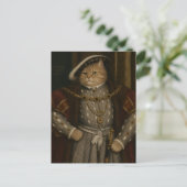 Tudor Cat King Portrait – ヘンリー8世の猫のルネサンス風肖像 ポストカード (スタンド正面)