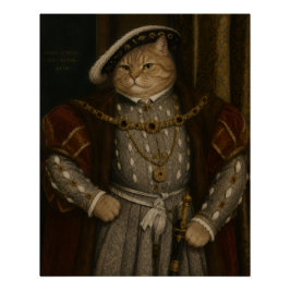 Tudor Cat King Portrait – ヘンリー8世の猫ルネサンス ポスター